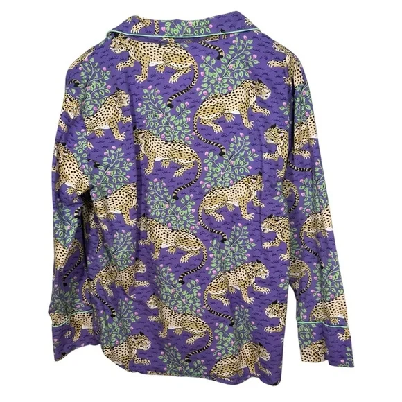 ANTHROPOLOGIE PRINTFRESH Violet Bagheera Cheetah Print Cropped Pajama Set Sz S - Picture 2 of 15